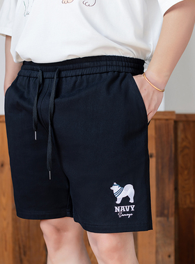 GEEEKPANDA加大宽松大码男夏松紧腰卡通印花纯棉五分休闲短裤9209