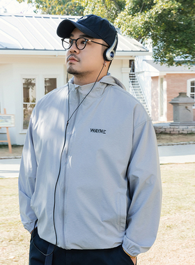 GEEEKPANDA加肥加大男大码宽松连帽透气灰色薄款防晒衫外套9049