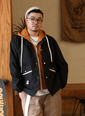 GEEEKPANDA加肥加大宽松大码秋男假两件连帽撞色休闲夹克外套698