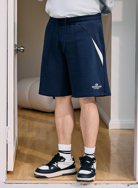 320gGEEEKPANDA宽松大码男夏松紧腰撞色拼接运动感卫衣裤短裤9533