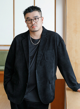 GEEEKPANDA大码欧棉绒西服男秋季加肥加大宽松轻商务休闲西装8737