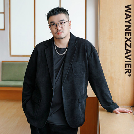GEEEKPANDA大码欧棉绒西服男秋季加肥加大宽松轻商务休闲西装8737