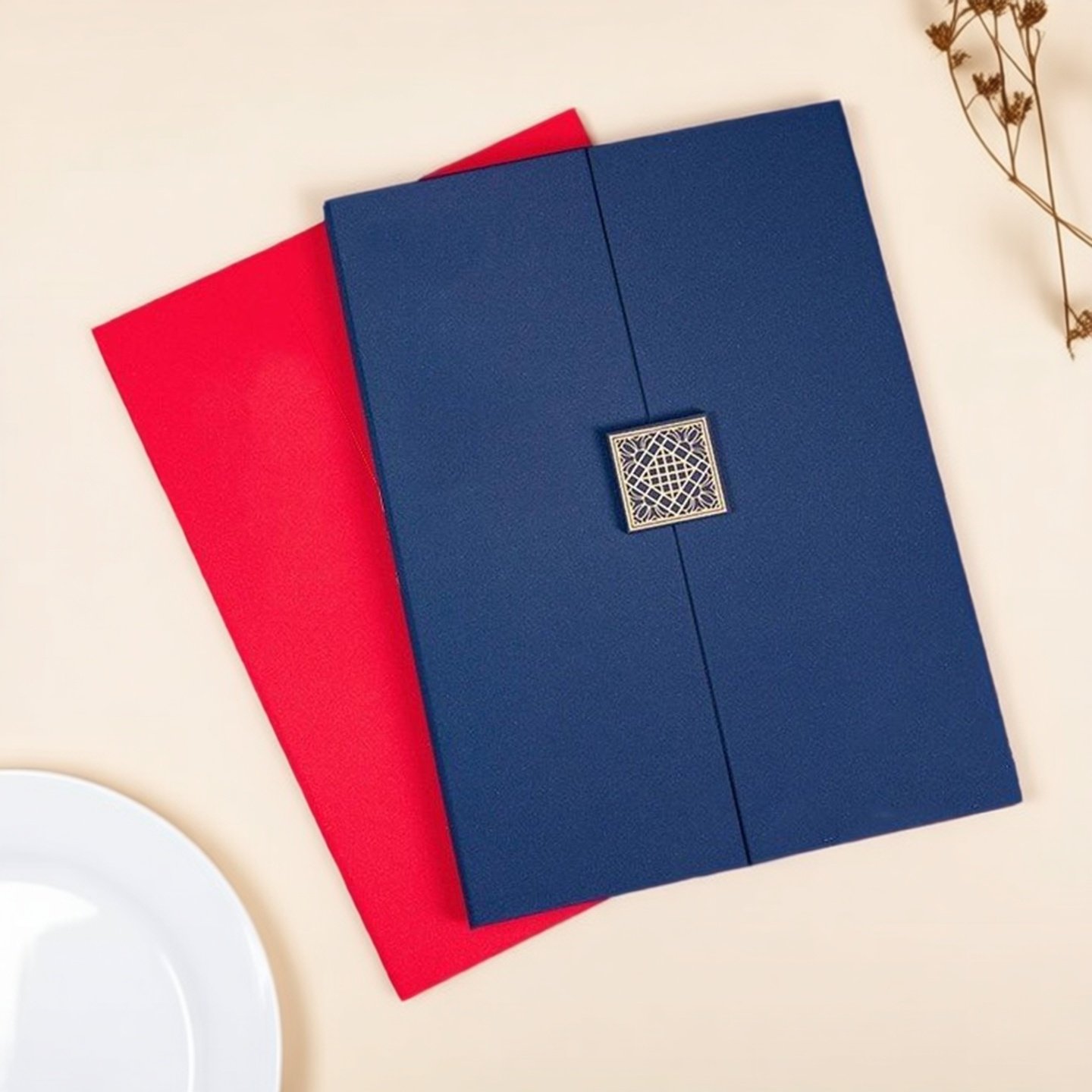 空白证书外壳封套A4珠光纸欧西式商务款单角花红金蓝色高品质中国