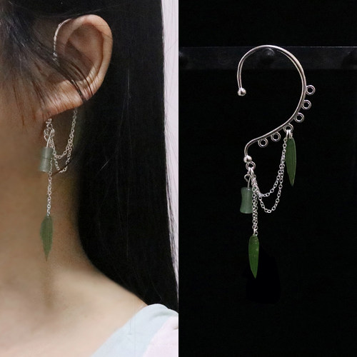 原创古风流苏长款耳挂耳饰耳夹超仙古风汉服配饰手工制作竹节耳环