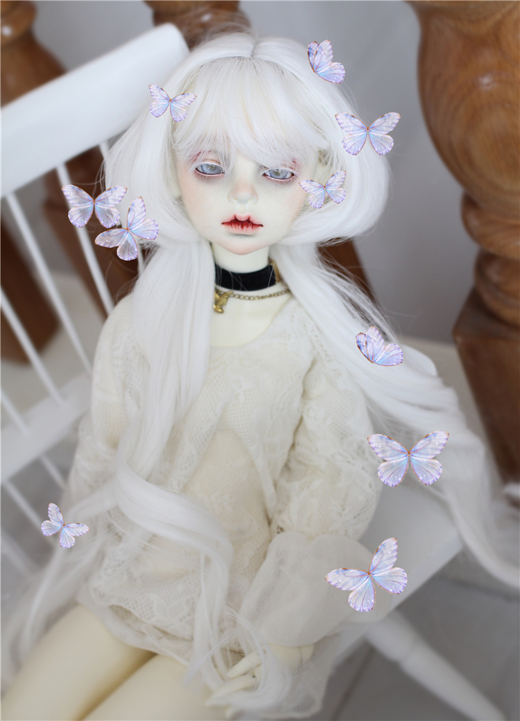 BJD娃娃假发1/3分4分雪白水母毛