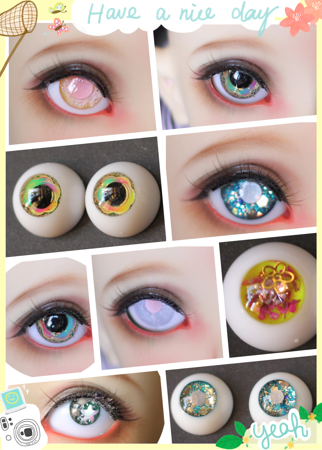 BJD娃娃眼睛14mm镭射紫粉树脂眼