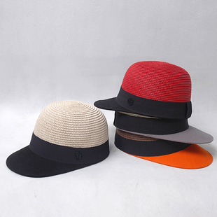 欧美新款纯羊毛呢时尚草拼接帽子棒球帽鸭舌帽马术帽女夏韩版M标