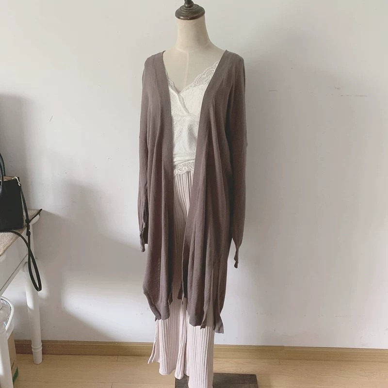 夏季薄款日系宽松慵懒风中长款针织衫开衫长袖防晒衫外套上衣女图片