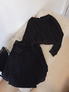 春天少女洋装两件套甜蜜针织钩花套装 可爱长袖上衣+半身裙春秋女