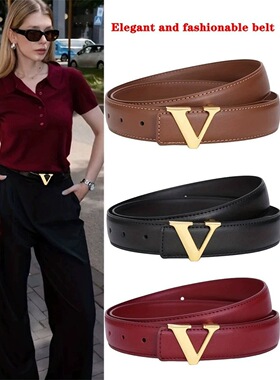 皮带女士批发百搭质感V字扣简约休闲腰带潮流时尚裤带跨境高级感