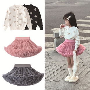 金银线针织五角星开衫搭配tutu裙半裙上衣毛衣儿童春秋季外套长袖