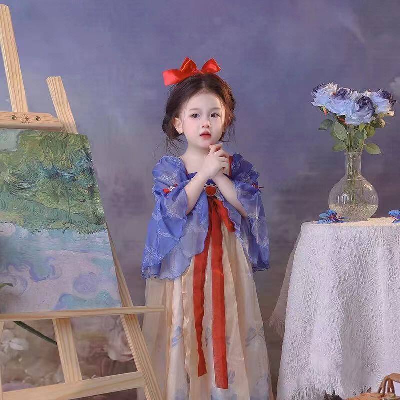 女童新款汉服白雪公主裙夏装儿童表演服女孩周岁生日礼服连衣裙