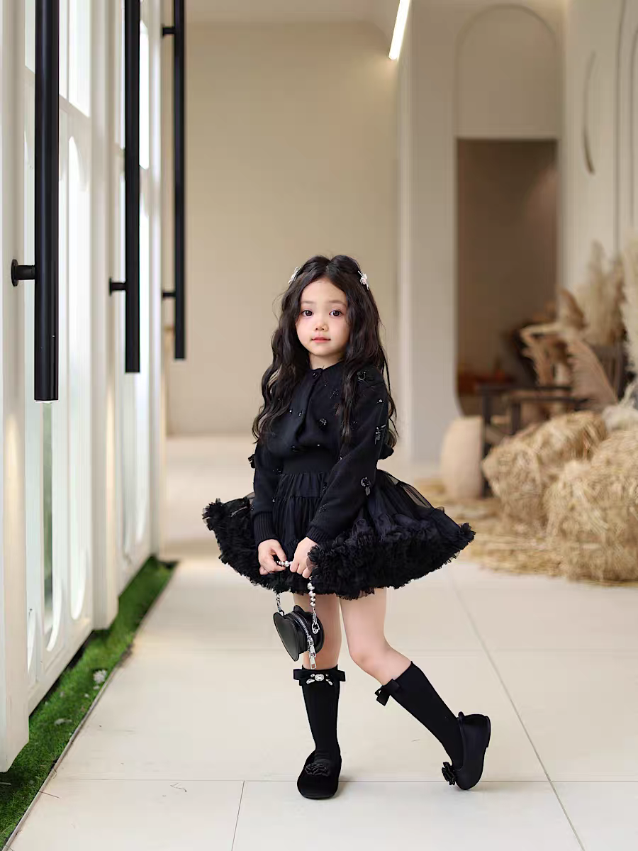 黑色蓬蓬裙公主风蛋糕裙小黑裙女宝宝半身裙网纱芭蕾舞蹈裙tutu裙