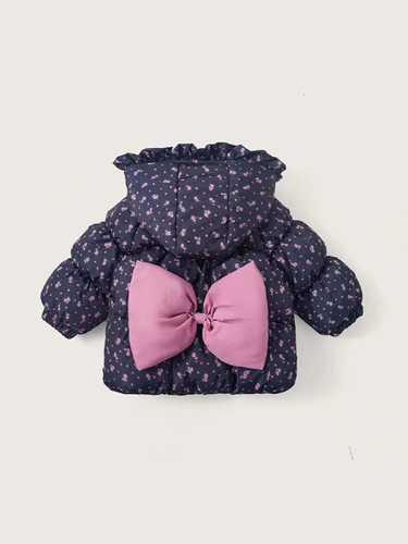 配兔兔tutu裙上衣冬装婴幼儿加绒加厚女宝紫色蝴蝶结碎花外套可爱