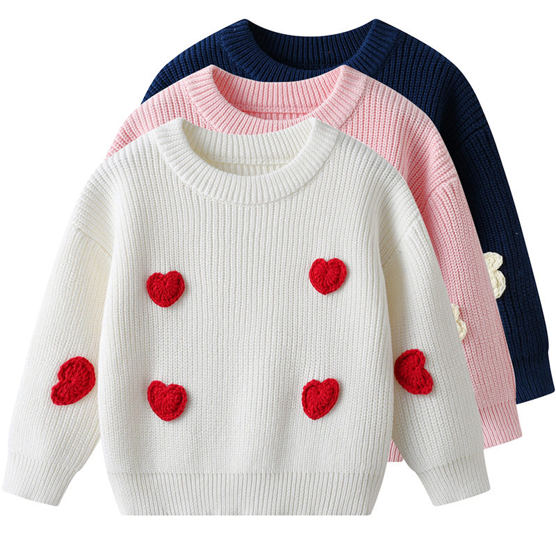 配tutu裙上衣女宝宝爱心毛衣婴幼儿长袖百搭针织打底衫红色咖啡色