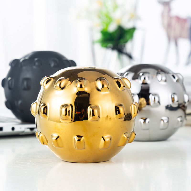创意小清新可爱凸点圆球陶瓷圆嘴扁矮小花瓶装饰工艺品摆件