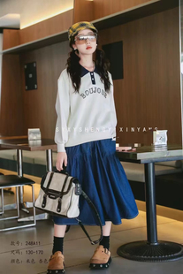 女童秋季卫衣学院风两件套半身裙套装衬衣百褶裙学院风小清新套装