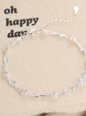 原创玫瑰之约手链女925纯银森系花卉轻奢高级感韩版手环ins手饰