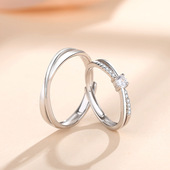 s925纯银交叉情侣对戒简约微镶钻戒指开口莫比乌斯指环情人节礼物