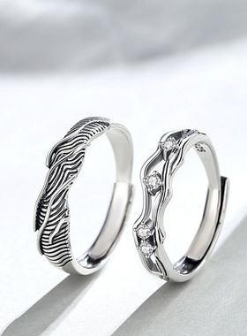 原创踏浪情侣对戒925纯银小众个性设计感泰银戒指不规则波浪指环