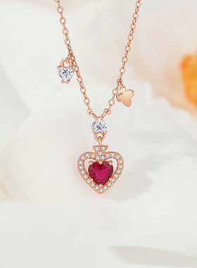 925纯银桃心项链女韩版小众级感爱心锁骨链彩色锆石简约ins吊坠