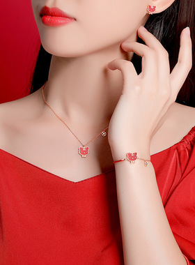 原创新款十二生肖红绳手链纯银国潮温变本命年手绳中国风龙年饰品