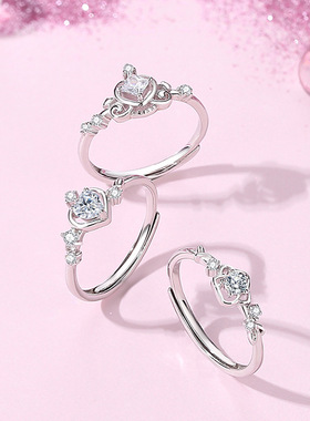 新款森系玫瑰花戒指女925纯银时尚通勤皇冠指环ins花朵开口食指戒