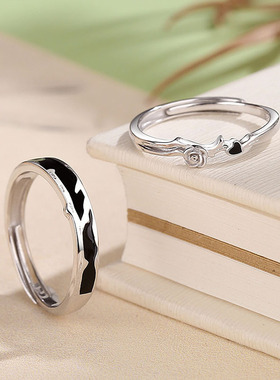 原创枝叶玫瑰花情侣戒指925纯银女一对小众设计感ins对戒可调节