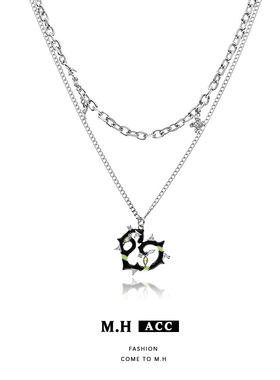 潮流百搭绿色爱心饰品项链女级感小众设计暗黑风双层叠戴锁骨链