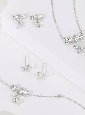 原创气球小狗项链女纯银小众创意设计骨头锁骨链网红个性项饰品