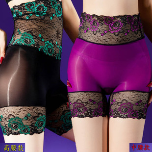 男JJ套超薄马油袜中腰短裤 蕾丝腰围拼结丝袜内裤 女透明高腰平角裤