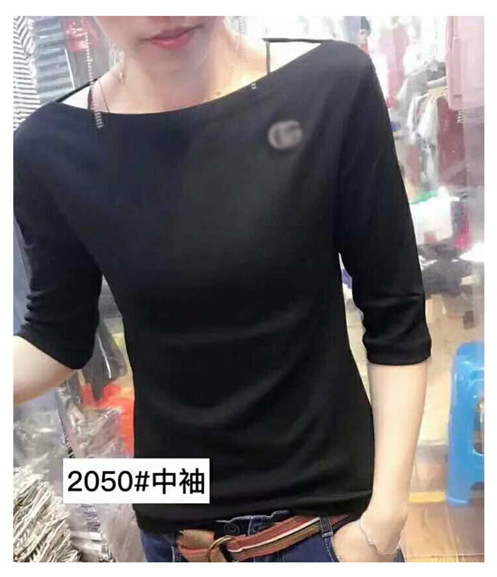春秋一字领漏肩上衣女修身显瘦打底衫性感小露香肩气质美中袖T恤2