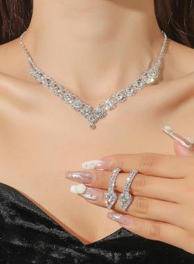 町卡施家高端奢华新娘项链耳环两件套婚礼配饰气质锆石首饰套装