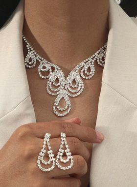 町卡施家热卖镶钻闪亮项链耳环两件套 婚宴礼服配饰 时尚首饰套装