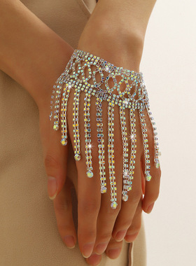 MYYA 个性夸张超闪宽边镂空AB水钻拉丁舞肚皮舞交谊舞国标舞手链