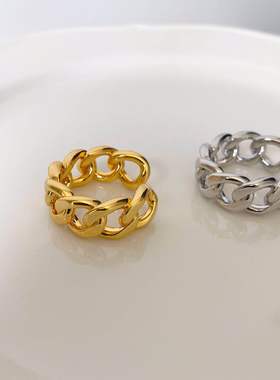 轻奢夸张编织链条欧美风开口戒指