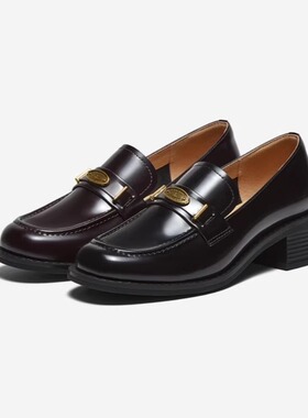 专柜正品百思图2025秋款女鞋牛皮英伦风乐福鞋粗跟小皮鞋C5851CA5