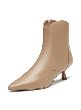 真美诗2024冬季新款软糯羊皮简约大气尖头女时装靴女YZP02DD4