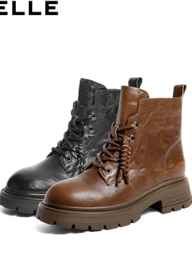 专柜正品百丽2025冬新款女靴复古厚底真皮马丁靴显瘦短靴E4W1DDD5