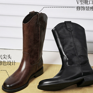 靴西部靴中筒瘦瘦靴3QFD1DS5 女靴加绒时装 专柜正品 百丽2025冬新款