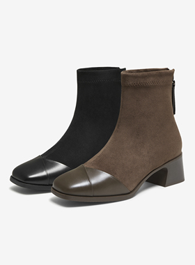 专柜正品他她2025冬新款女靴时尚百搭时装靴显瘦粗跟短靴CE501DD5