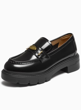 专柜正品百思图2025秋季新款女鞋牛皮英伦乐福鞋粗跟单鞋UUJ01CA5