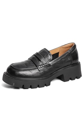 专柜正品百丽2025春款女英伦风乐福鞋黑色小皮鞋厚底单鞋D2P1DAA5