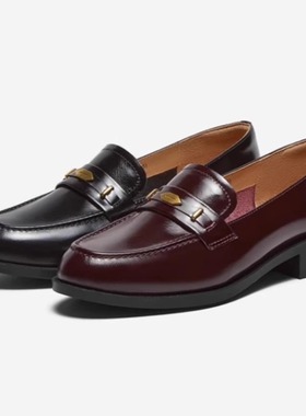 专柜正品百思图2025春新款女鞋通勤乐福鞋粗跟一脚蹬单鞋A4711AA5