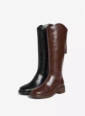 专柜正品百思图2024冬款女靴高筒骑士靴粗腿显瘦漆皮长靴M5102DG4