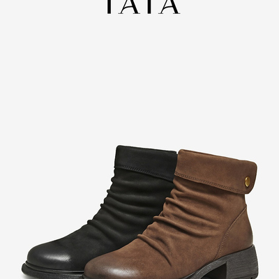 TATA/他她女靴羊皮时装靴短筒靴