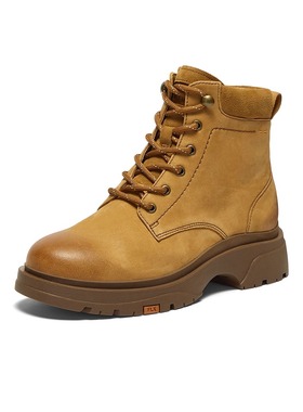 专柜正品拔佳2024冬款女马丁靴牛皮英伦风通勤粗跟短筒靴AWS48DD4