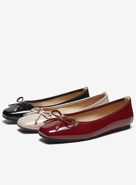 专柜正品百思图2026春款女通勤方头红色浅口单鞋瓢鞋船鞋CZ988AQ6