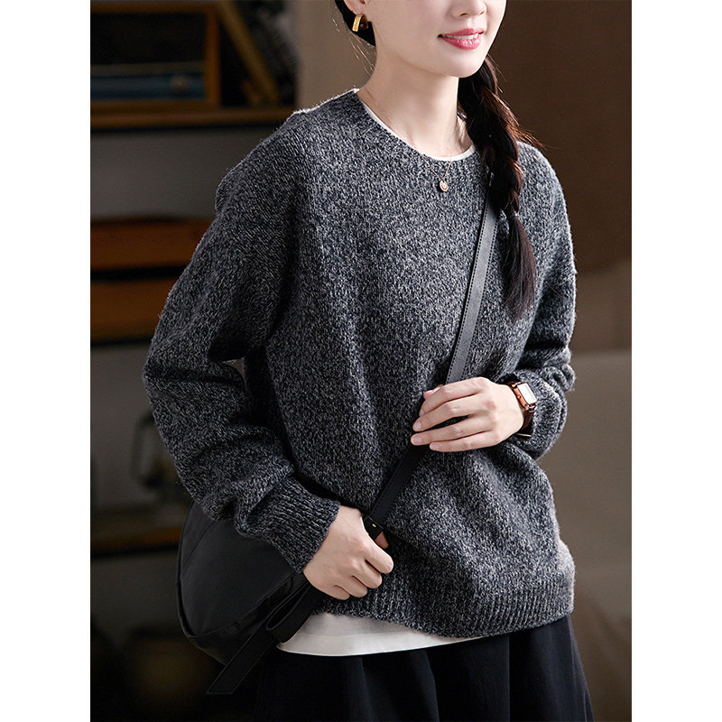 谷家 无缝一体100%羊毛花纱圆领毛衣 松驰百搭宽松保暖羊毛衫女,女装/女士精品,毛针织衫,淘宝优惠券,粉丝福利购,淘宝优惠卷