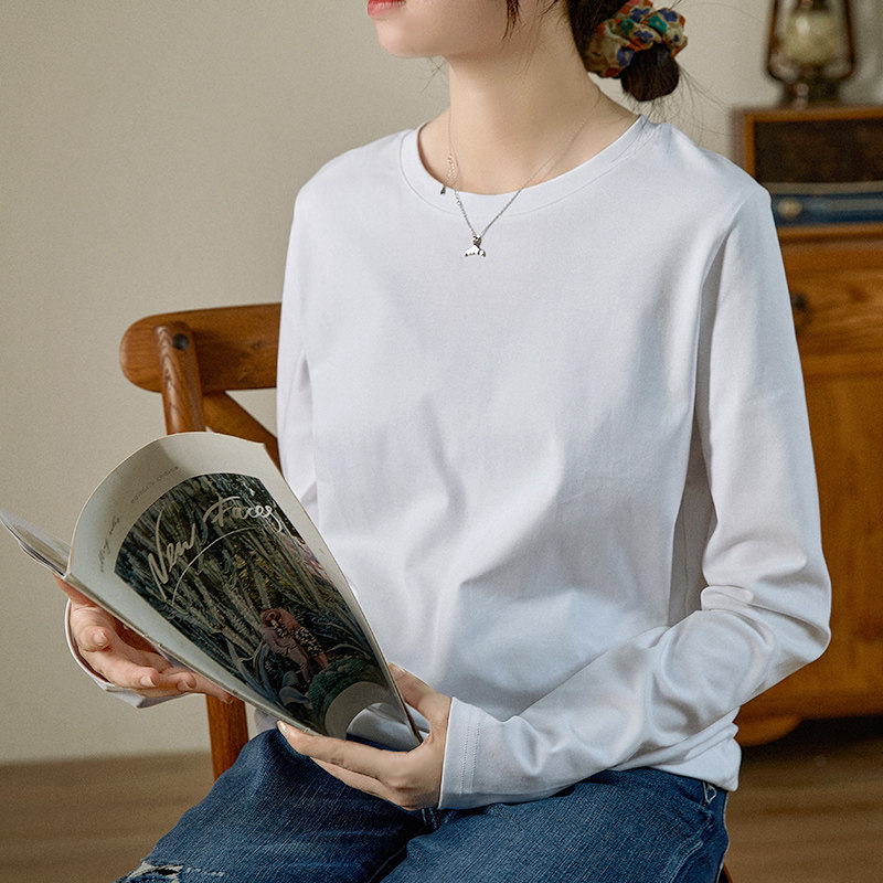 谷家 经典不过时 长绒棉长袖圆领T恤 文艺百搭纯色打底衫上衣 女,女装/女士精品,T恤,淘宝优惠券,粉丝福利购,淘宝优惠卷